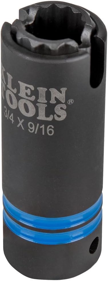 Klein Tools 66031 3-in-1 Slotted Impact Socket, 12-Point Deep Sockets, Coaxial Spring Loaded, 3/4 and 9/16-Inch Hex Sizes, 1/2-Inch Drive