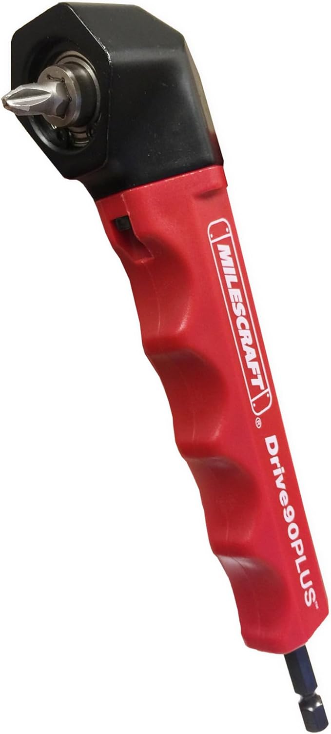 Milescraft 1303 Drive90PLUS Impact Ready Right Angle Drill Attachment - Perfect for Drilling or Driving in Tight Spaces - Minimum Reach of 1.5 in. - Accepts Most 1/4 in. Hex Accessories