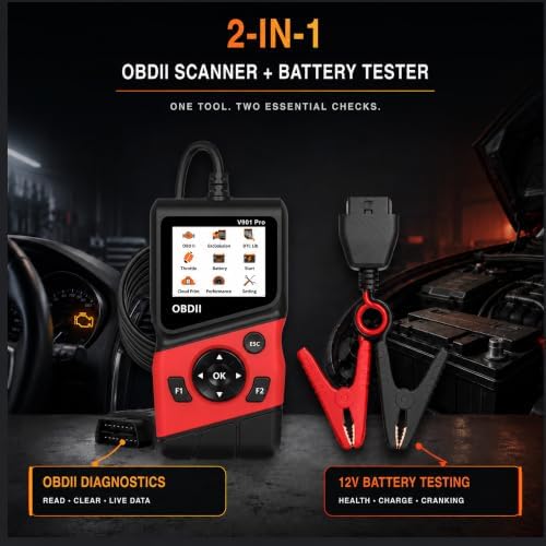 2-in-1 OBD2 Scanner with 12V Battery Tester Car Repair Diagnostic Tool