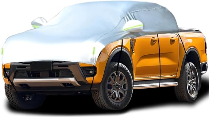 Half Car Cover Car Cover for Sunshade Half Car Body Cover Snow Cover Waterproof Universal 210D with Cotton (Small/Medium Size Pickup -Crew Cab)