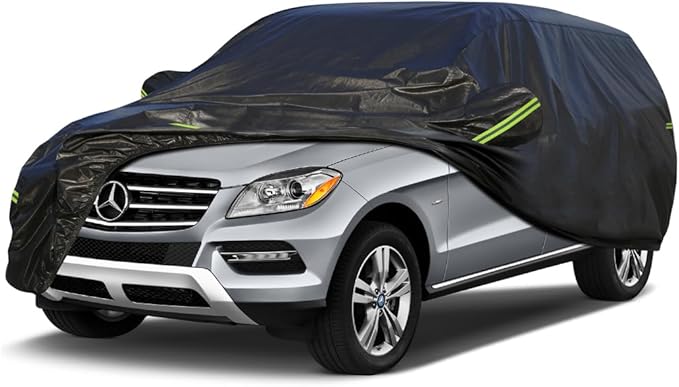 KouKou Waterproof SUV Car Cover Suitable for Mercedes Benz ML Class from 1997 to 2015, 7 Layers Windproof All Weather Waterproof Outdoor Cover Sun Rain UV Dust Snow Protection. Black