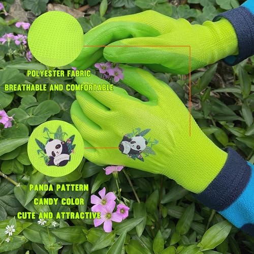 HANDLANDY 2 Pairs Kids Gardening Gloves, Grippy Kids Work Gloves, M