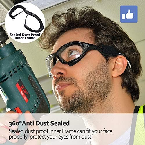 SAFEYEAR Safety Glasses Anti Fog Scratch Resistant ANSI Z87.1 CE Protective Eyewear with Foam Gasket Adjustable Strap
