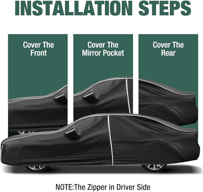 Fluorescent Strip Design Waterproof Car Cover Compatible for Honda Accord Sedan/Coupe 2001-2024 All Weather 6 Layers Full Car Cover Safe Parking at Night with Storage Bag