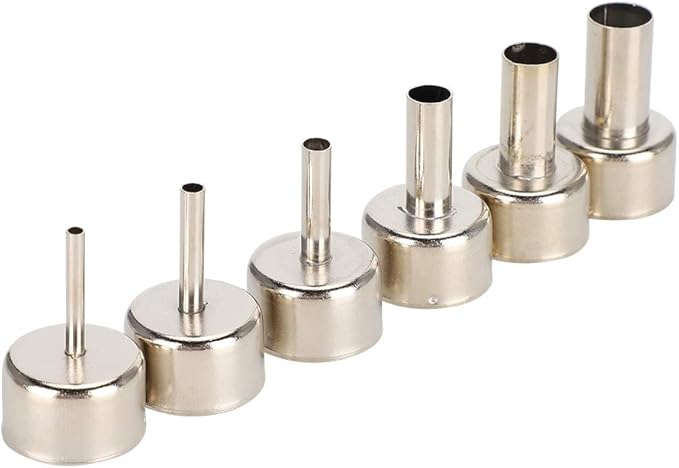 6pcs Hot Air Gun Nozzle 858 Heat Gun SMD Rework Station Accessory 3/4/5/8/10/12mm,Hot Air Gun Nozzle Satisfy Various Soldering and Repair Requirement.