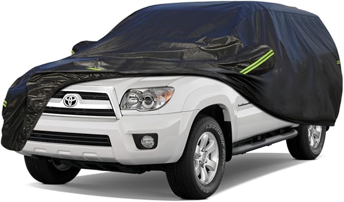 KouKou Waterproof SUV Car Cover Suitable for Toyota 4Runner 4 Runner from 1995 to 2025, 7 Layers Windproof All Weather Waterproof Outdoor Cover Sun Rain UV Dust Snow Protection. Black