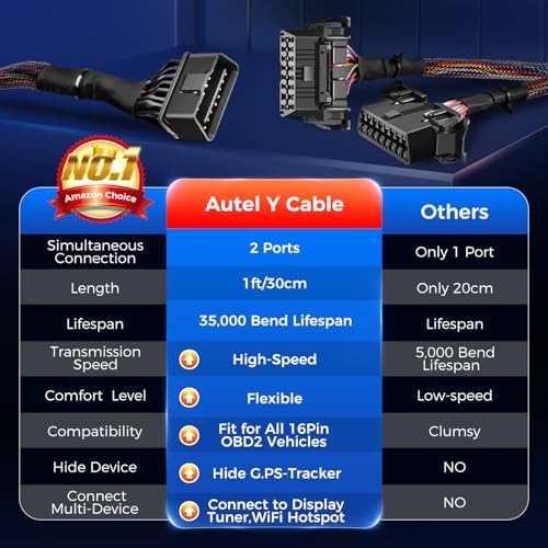 Autel Original OBD2 16 Pin OBDII Y Splitter Extension Adapter Cable
