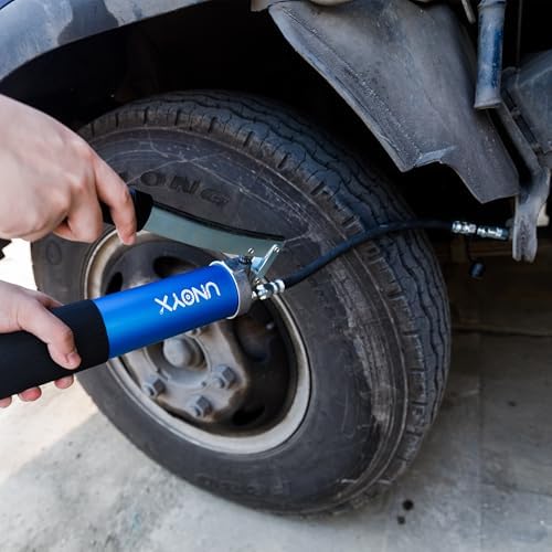 8000 PSI Grease Gun, Heavy Duty Lever Action Greese Gun 14oz, Aluminum Grease Gun Kit with Hose & Standard Coupler & Needle Nose Adapter