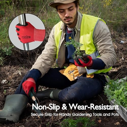 COOLJOB 2 Pairs Gardening Gloves for Men, Breathable Rubber Coated, Xlarge