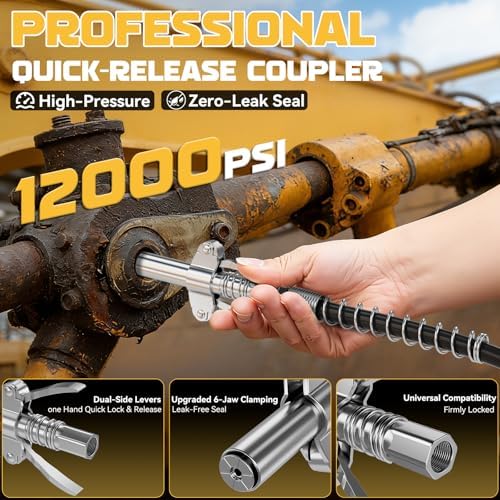 DIYtoolifz Grease Gun Accessory Kit, Includes Quick-Release Coupler, 90 Degree Grease Gun Coupler Adapter, 1/8" NPT Grease Gun Coupler, 2 Grease Needle Tips for Cars, Trucks, Machinery & DIY Projects