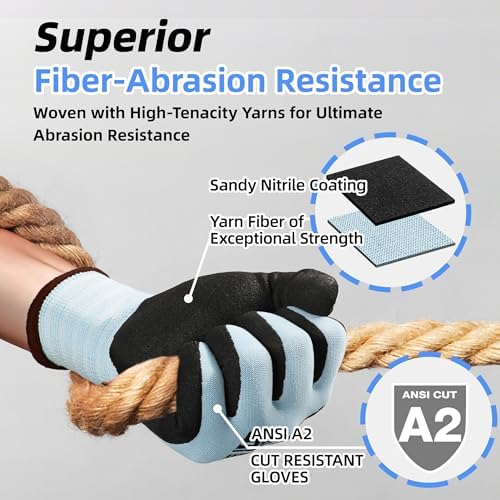 Schwer 12 Pairs ANSI A2 Cut Resistant Work Gloves for Safety Work，LT5627，XL