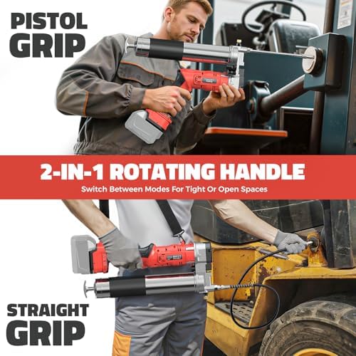 Ecarke Cordless Grease Gun Compatible with Milwaukee 18V Battery, 12000PSI Max Electric Grease Gun, Dual Pistol & in-Line Grip, Works with Bulk & Cartridge Grease, 39" Hose & 4 Couplers (Tool Only)
