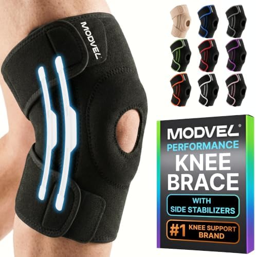 Modvel Knee Brace with Side Stabilizers & Patella Gel Pads for Pain Relief and Joint Support Breathable, Non-Slip Compression Sleeve for Men & Women, Arthritis, Meniscus, ACL Recovery