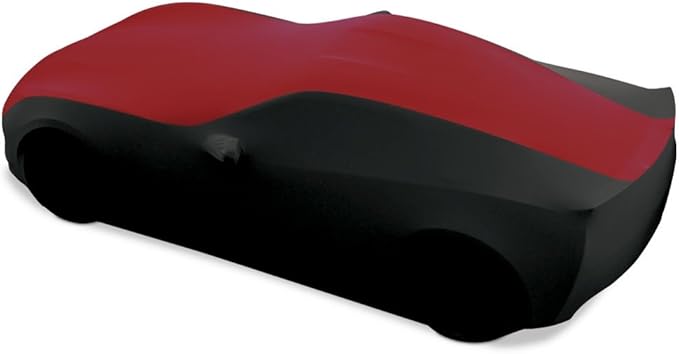 SR1 Performance USA Ultraguard Stretch Satin Indoor Car Cover for C7 Corvette (2014-2019) – Sport Series Custom Fit, Soft Dust Protection, Scratch-Free, Breathable Garage Cover (Dark Red/Black)