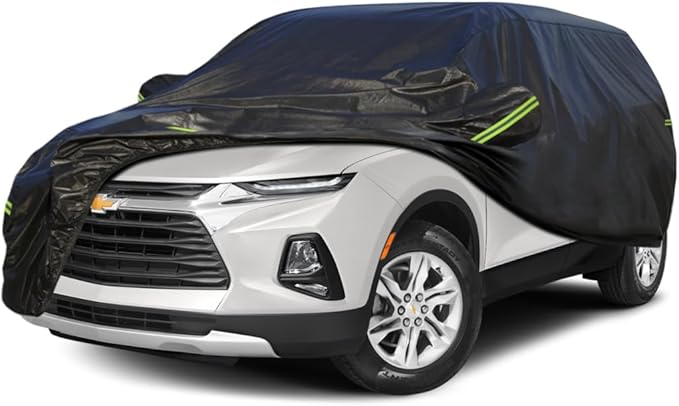 KouKou Waterproof SUV Car Cover Suitable for Chevy Blazer from 1982 to 2025, 7 Layers Windproof All Weather Waterproof Outdoor Cover Sun Rain UV Dust Snow Protection. Black