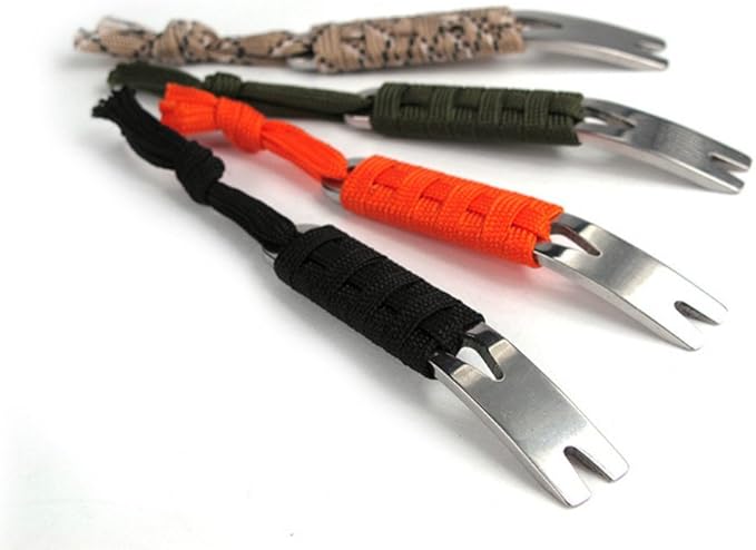 SZHOWORLD® 4PCS Manual Paracord System of Multi-Purpose Stainless Steel Mini Pry Bar, Scraper and Bobbin Winder Set, EDC Pocket Keychain Tools (4PC Pry Bar with Paracord)