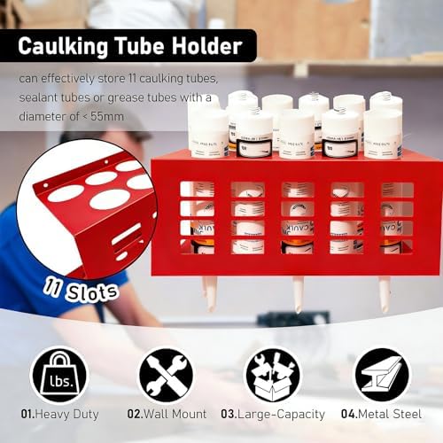 2 Pack Metal Wall Mount Caulking Tube Holder Rack, Red