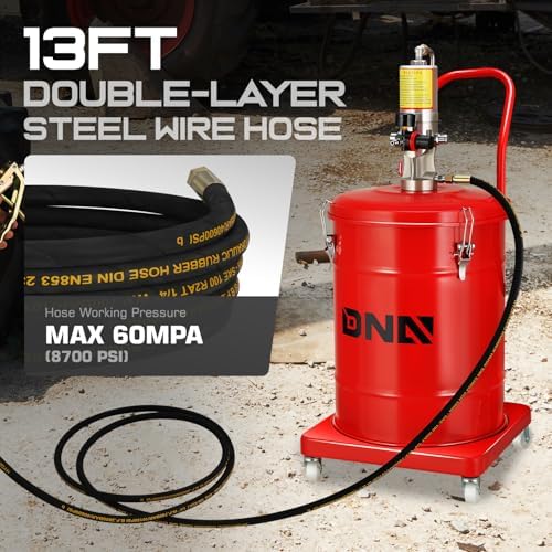 DNA Motoring 10 Gallon Air Grease Pump, 40L High-Pressure Grease Pump Set, Portable Pneumatic Grease Pump with Wheels, w/ 13ft High Pressure Hose, Grease Gun, TOOLS-00662