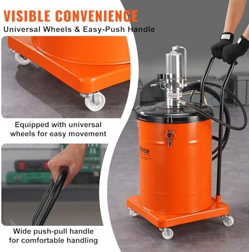 VEVOR Grease Pump, 10.5 Gallon Air Grease Pump with 13 ft High Pressure Hose and Grease Gun, 40L Pneumatic Grease Pump with Wheels, Portable Lubrication Grease Pump