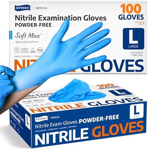 Supmedic Medical Soft Max Nitrile Exam Gloves Powder-Free Disposable 100 Ct