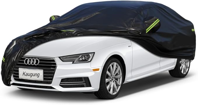 Kaugung 7 Layers Car Cover Custom Fit Audi A4 (2007-2025), Outdoor Waterproof All Weather Sun Rain Dust Snow Protection with Zipper Door.