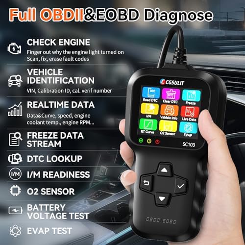 OBD2 Scanner, CGSULIT SC103 Car Code Reader Diagnose Check Engine Light Smog Check DTCs Scan Tool Live Data Stream Voltage Test for Vehicles Since 1996