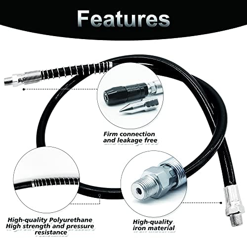 39in 6-Piece Grease Gun Hose Kit, Grease Gun Accessories Set Includes 2pcs 39" Flex Grease Hose Extension, 2pcs 4-Jaw Standard Grease Couplers and 2pcs Sharp Nozzles (1/8" NPT)…