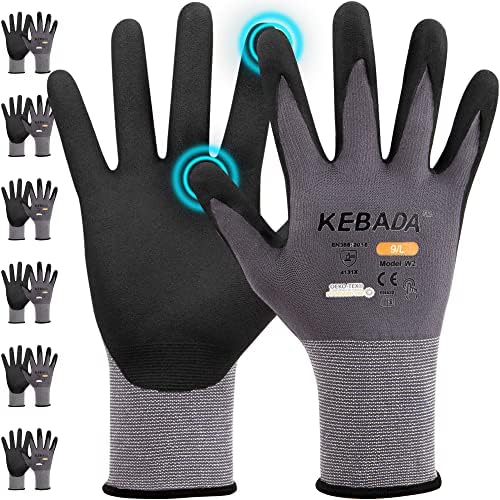 Kebada W2 Touchscreen Safety Work Gloves for Men & Women, 6 Pairs