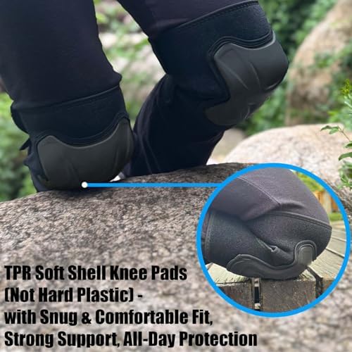 Work Knee Pads for Men Women, Non-Slip Straps & Flexible Soft Cap, Black XL