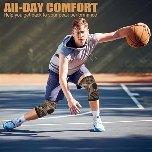 Copper Knee Braces for Women and Men, Compression Knee Sleeve for Knee Pain,Arthritis, Meniscus Tear,ACL, Joint Pain Relief, Knee Support Pads for Running, Workout Sports (L. Orange, Large)
