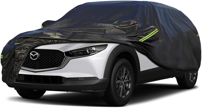 KouKou Waterproof SUV Car Cover Suitable for Mazda CX-30 from 2019 to 2025, 7 Layers Windproof All Weather Waterproof Outdoor Cover Sun Rain UV Dust Snow Protection. Black