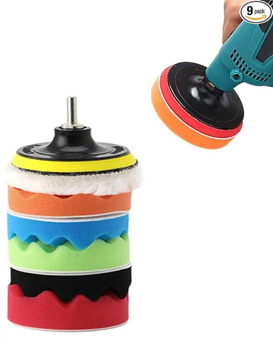 Yesallwas Car Foam Drill Polishing Pad Kit 8Pcs,4 Inch Buffing Pads Kits Drill Buffer Attachment,Thin Sanding Sponge for Drill Buffing,Car Sanding,Polishing,Waxing,Cleaning Set (4 Inch)