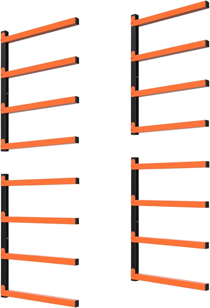 OUSHENG 8-Level Lumber Storage Rack, Firewood Holder Wall Mounted Wood Organizer Metal Garage Shelves Shelving Indoor and Outdoor Organization, Gifts for Him Men Dad Husband Fathers Day