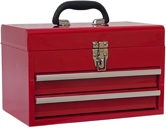 Workington Portable Metal Tool Chest with 2 Drawers, 14" 2-Drawer Tool Chest Cabinet with Ball Bearing Drawer Slides, Steel Tool Storage Box Organizer 4202 Red