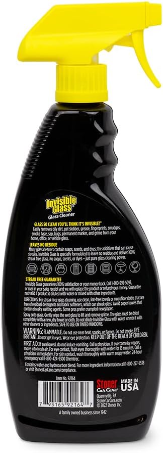 Invisible Glass 92164-3PK Premium Glass Cleaner Spray for Car Windshields and Windows, Automotive and Home Window Cleaner, Streak-Free, Ammonia-Free, Tint-Safe – 22 fl oz (Pack of 3)