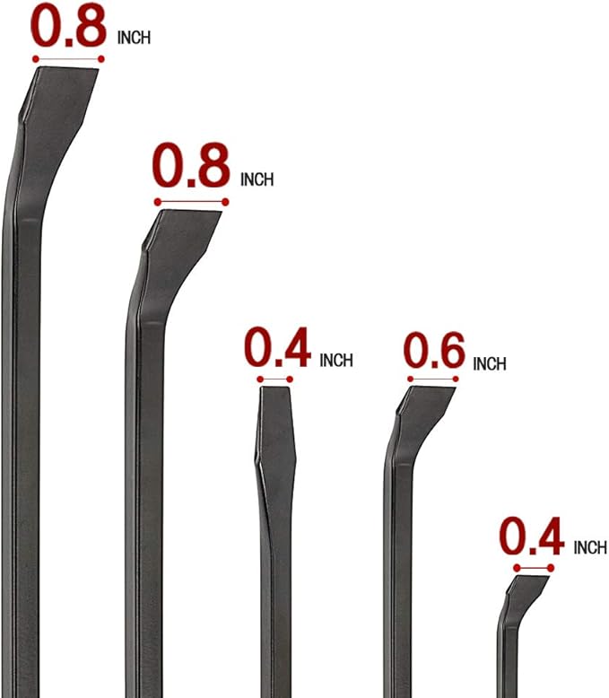 Pry Bar Set, 5-Piece Heavy Duty Pry Bars with Thicker Strike Caps, Mechanic Hand Tools for Automotive, Demolition, Nail Puller, Crowbar