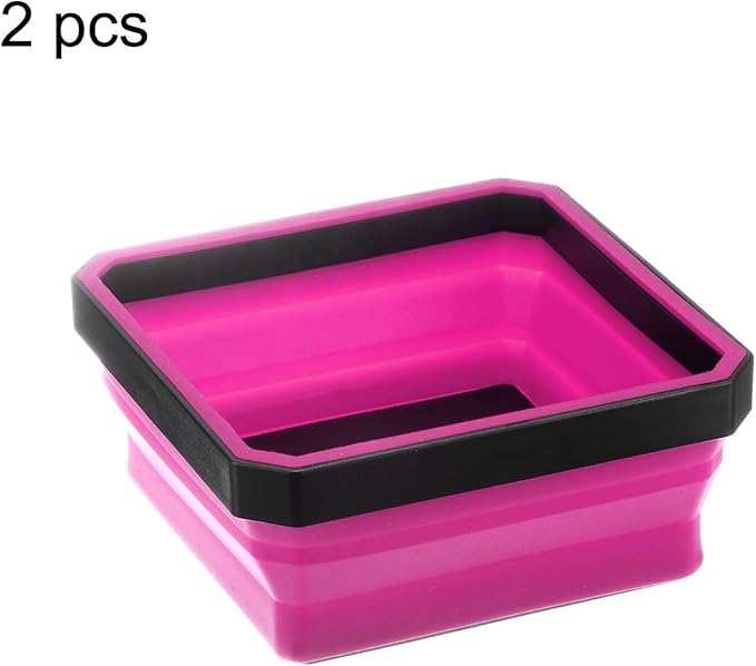 HARFINGTON 2Pcs Collapsible Magnetic Parts Tray Foldable Tool Trays Square Small Metal Parts Organiser for Fixing Screw Bolts Nuts Washers Pins, Rose Red