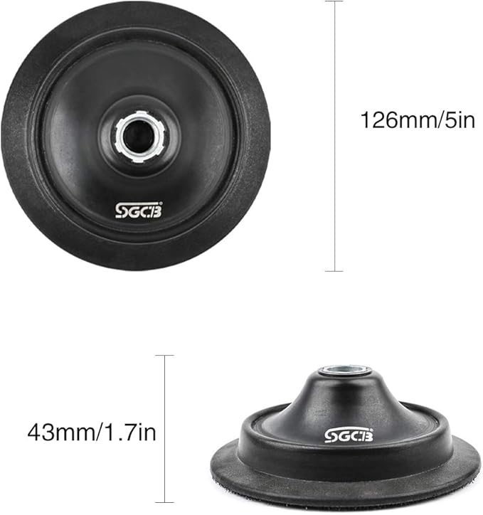 SGCB 5” RO Rotary Flexible Backing Plate, Hoop-and-Loop Face 5/8” Thread PU Soft Backing Pad Used On Rotary Polisher Sander for Sanding Polishing Buffing Finishing