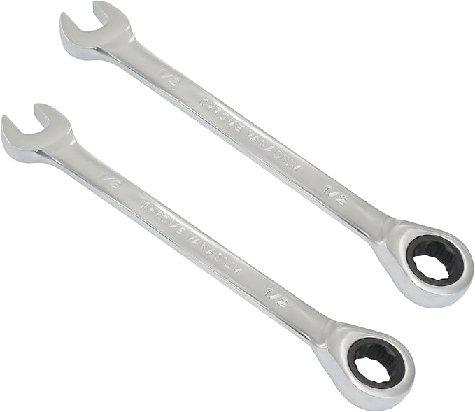 2 Pcs 1/2 Inch Ratchet Wrench Imperial Ratcheting Combination Wrench Set, 12 Point, 72 Teeth for Projects SAE Tight Spaces