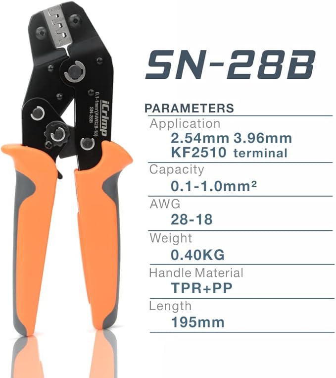 iCrimp SN-28B Dupont Terminal Ratchet Crimper 0.1-1.0mm ²(AWG28-18) for 2.54mm 3.96mm KF2510 JST XH VH Connectors