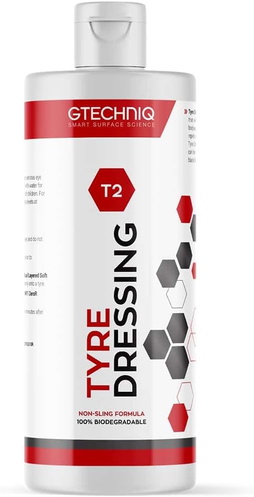 Gtechniq T2 Tire Dressing for Car Tire Shine. 8.5 fl oz | Repels Water, Dirt and Grime, Restores Tire Black Finish, Long Lasting Protection and Shine, Quick and Easy Wipe-On-Wipe-Off Application