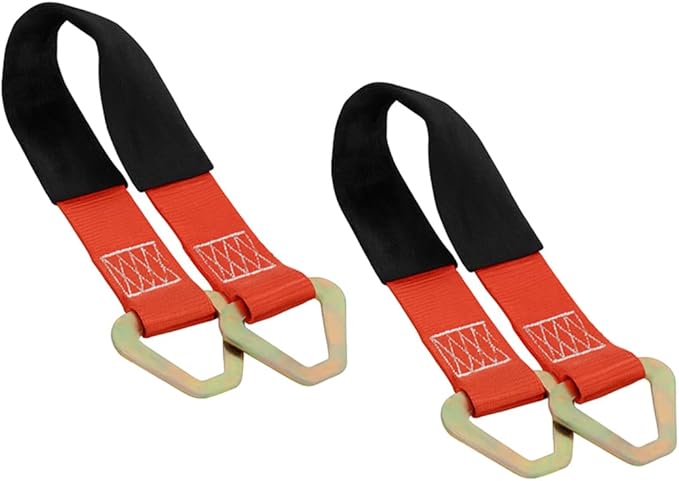 2PCS Car Axle Tie Down Straps, 24 x 2 6000 Lb Capacity Vehicle Wrecker Hauler Wheel Tie Down Strap with D Rings, Heavy Duty Automotive Accessories, Universal for Tow Truck Off-Road (Red)