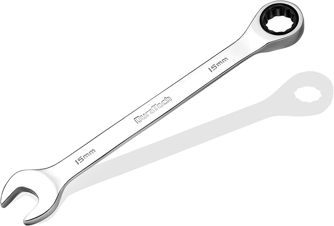 DURATECH 15mm Ratcheting Combination Wrench, Metric, 72-Tooth, 14-Point, CR-V Constructed with Mirror Polish