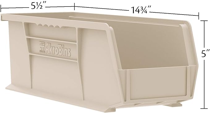 Akro-Mils 30234 AkroBins Plastic Storage Bins, Space-Saving Stackable Bins for Garage, Pantry, Craft Organization, 15" x 5" x 5", Green, 12-Pack