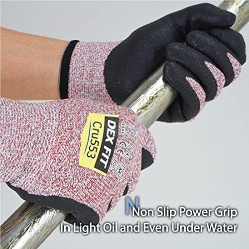 DEX FIT Level 5 Cut Resistant Gloves Cru553, 3D-Comfort Fit, Firm Grip, Thin & Lightweight, Touch-Screen Compatible, Durable, Breathable & Cool, Machine Washable; Red XL (10) 1 Pair