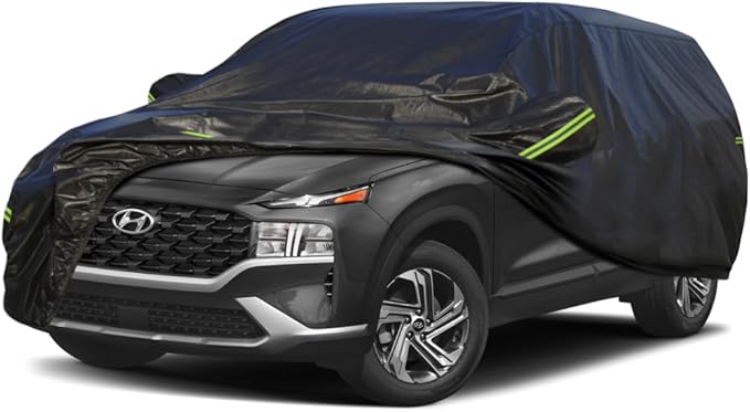 KouKou Waterproof SUV Car Cover Suitable for Hyundai Santa fe from 2006 to 2025, 7 Layers Windproof All Weather Waterproof Outdoor Cover Sun Rain UV Dust Snow Protection. Black