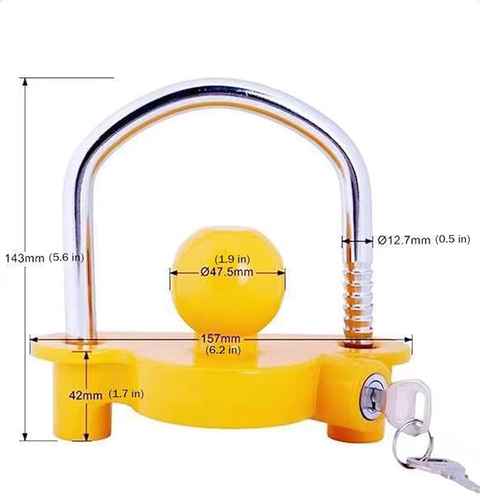 Universal Trailer Hitch Coupler Lock Fits 1-7/8 Inch, 2 Inch, 2-5/16 Inch Couplers, Yellow Steel Anti-Theft Security Locks for Tow Tongue with Keys, 2 Pack