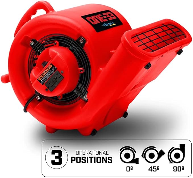 BlueDri One-33 Air Mover, 1/3 HP 2900 CFM Industrial Water Damage Flood Restoration Carpet and Floor Drying Blower Fan (Red)