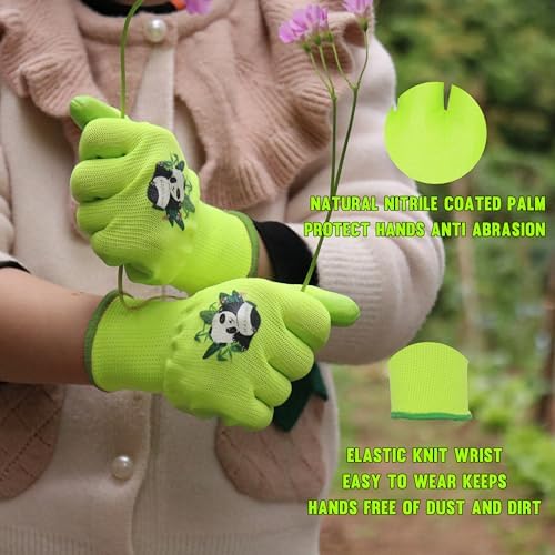 HANDLANDY 2 Pairs Kids Gardening Gloves, Grippy Kids Work Gloves, M