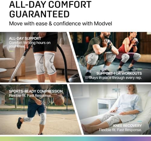 Modvel Compression Knee Brace for Women & Men - 2 Pack Knee Brace for Women Running Knee Pain, Knee Support Compression Sleeve, Workout Sports Knee Braces for Meniscus Tear ACL & Arthritis Pain Relief